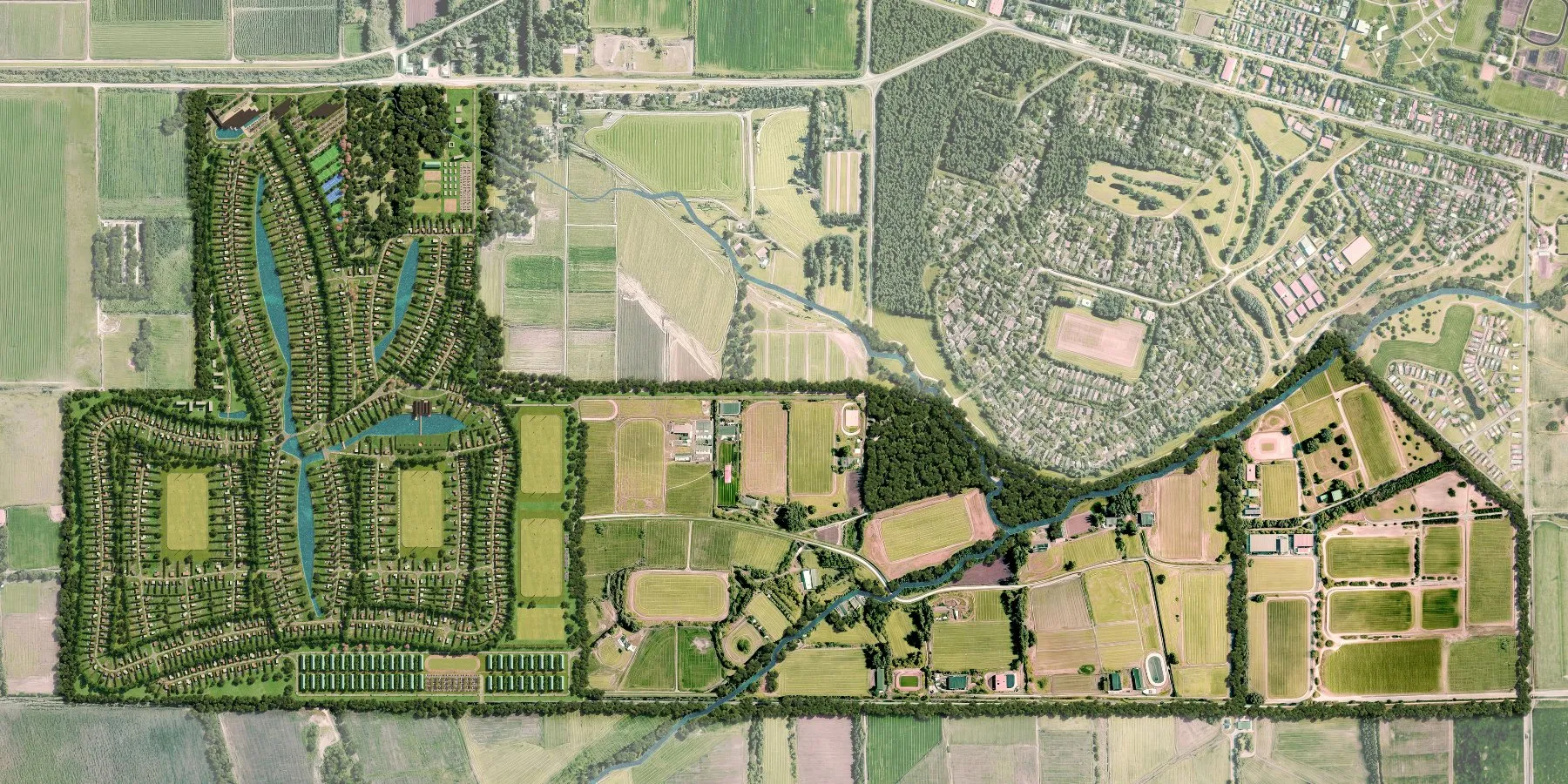 Vista aérea del masterplan de La Dolfina Polo Ranch
